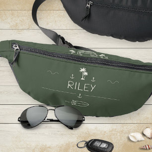 Olive Green Vintage Van Surfer Crew Minimaliste
