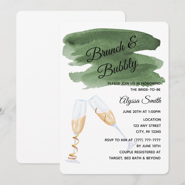 Olive Green Wash Bridal Dusche Einladung (Vorne/Hinten)