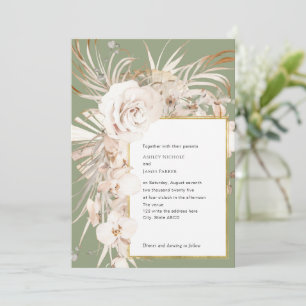 Olive green water color botanic floral wedding einladung