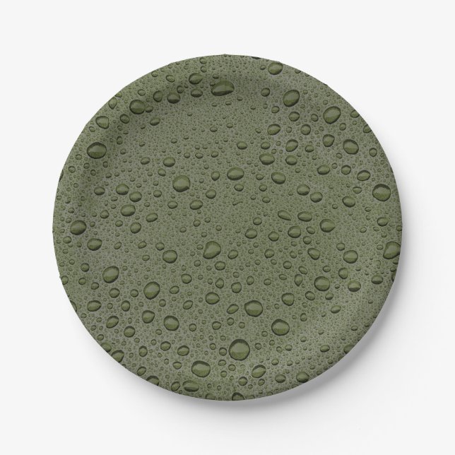 Olive-Green-Water-Tröpfchen Pappteller (Vorderseite)