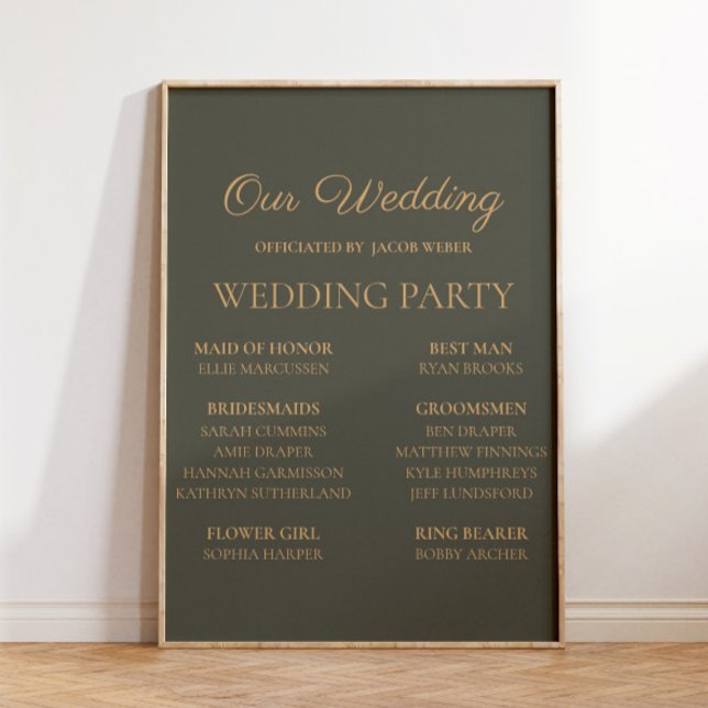 Olive Green Wedding Brautparty Poster (Dark olive/sage green wedding party sign)