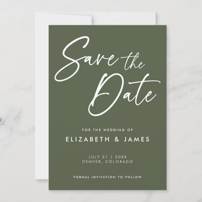 Olive Green Wedding Enregistrer La Date Invitation (Devant)