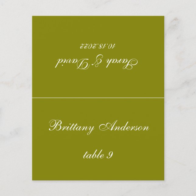 Olive Green Wedding Platzkarte (Vorderseite)