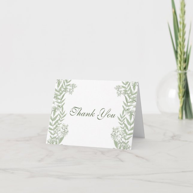 Olive Green Wedding Vintag Botanical Dankeskarte (Vorderseite)