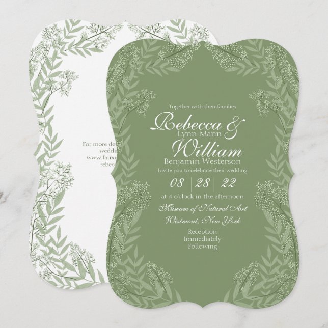 Olive Green Wedding Vintag Botanical Einladung (Vorne/Hinten)