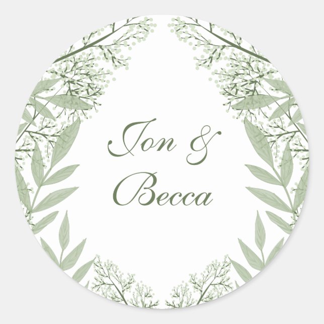 Olive Green Wedding Vintag Botanical Runder Aufkleber (Vorderseite)