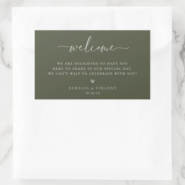 Olive Green Wedding Willkommen Rechteckiger Aufkleber (Tasche)