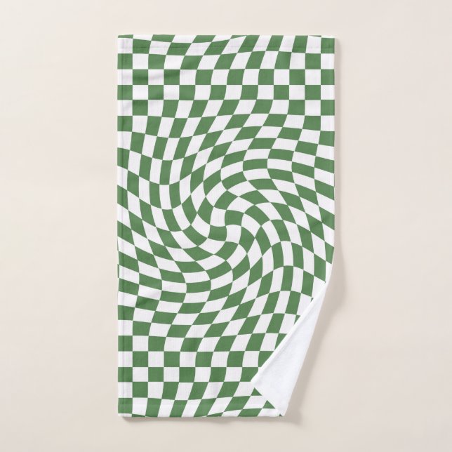 Olive Green & White À damiers Motif déformé (Serviette à main)