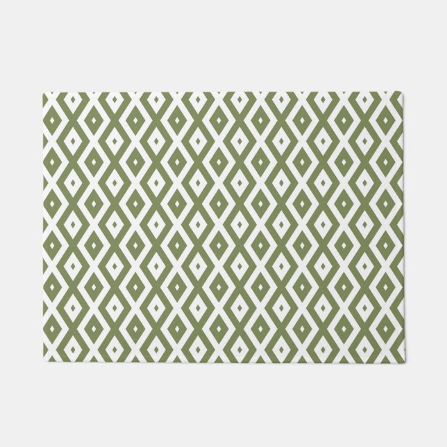 Olive-Green-White-Diamant Fußmatte (Vorderseite)