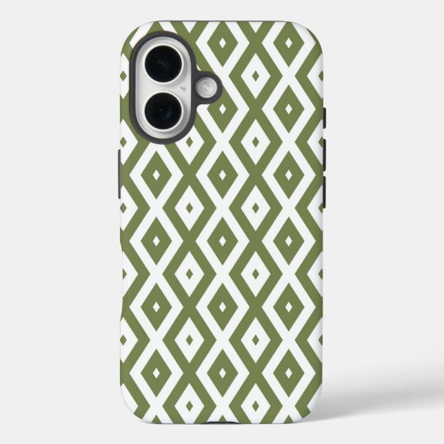 Olive-Green-White-Diamant iPhone 16 Hülle (Rückseite)