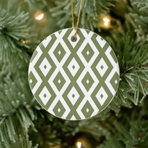 Olive-Green-White-Diamant Keramik Ornament