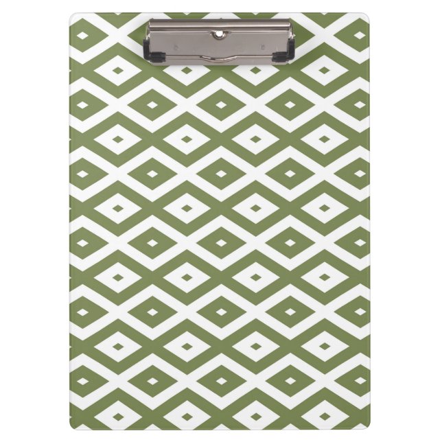 Olive-Green-White-Diamant Klemmbrett (Vorderseite)