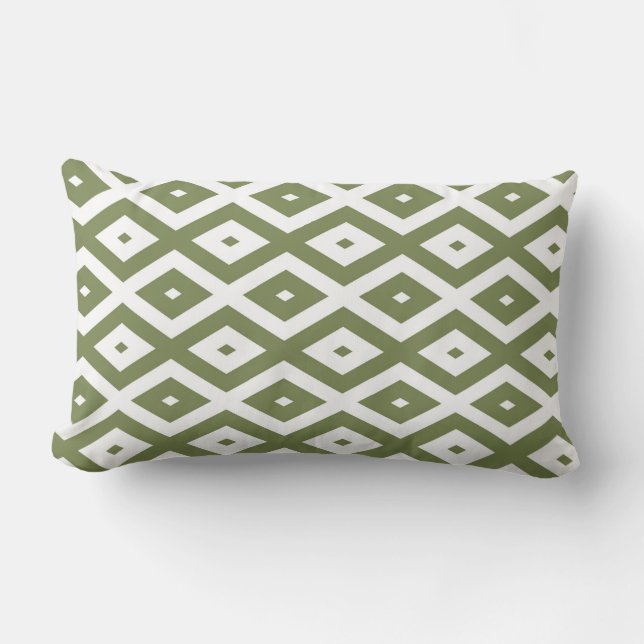 Olive-Green-White-Diamant Lendenkissen (Vorderseite)