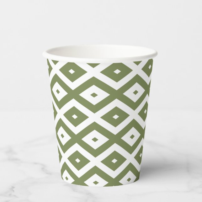 Olive-Green-White-Diamant Pappbecher (Vorderseite)