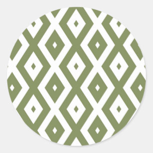 Olive-Green-White-Diamant Runder Aufkleber