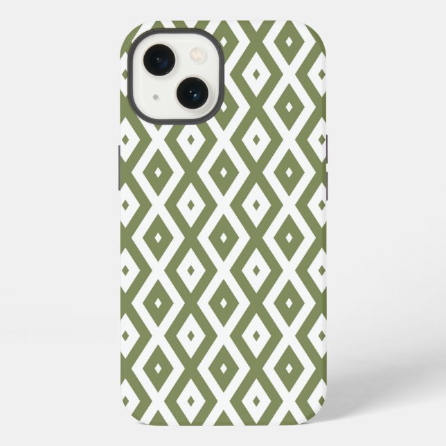 Olive-green-white diamond pattern Case-Mate iP iPhone Hülle (Rückseite)