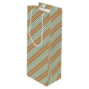 Olive-Green-White-Streifen-Muster mit Bräune Geschenktüte Für Weinflaschen