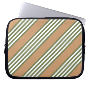Olive-Green-White-Streifen-Muster mit Bräune Laptopschutzhülle