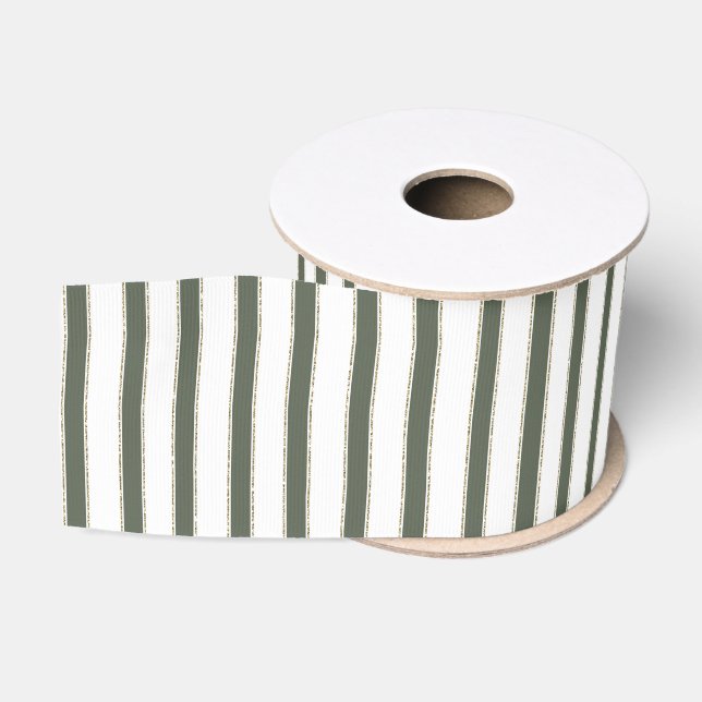Olive Green White Stripes Christmas Ripsband (Spule)