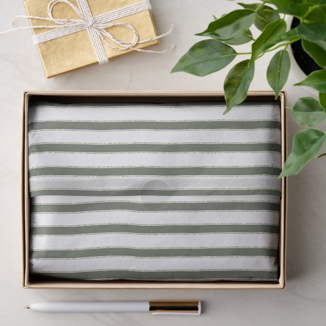 Olive Green White Stripes Christmas Seidenpapier (Geschenk)