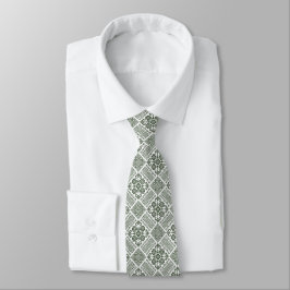 Olive Green & White Tatreez Henna Thobe Muster Krawatte