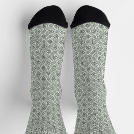 Olive Green & White Tatreez Henna Thobe Muster Socken