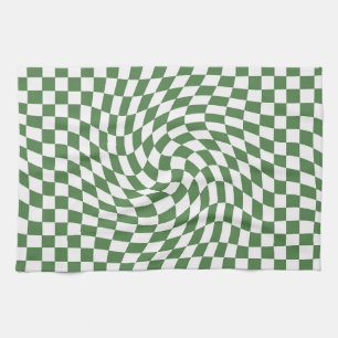 Olive Green & White Warted Checkered Pattern Geschirrtuch