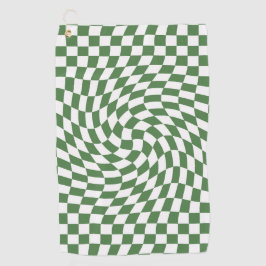 Olive Green & White Warted Checkered Pattern Golfhandtuch