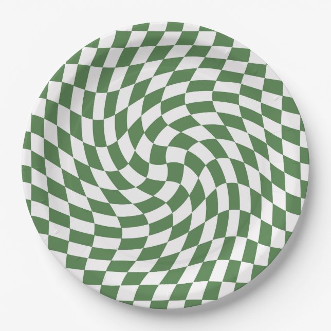 Olive Green & White Warted Checkered Pattern Pappteller (Vorderseite)