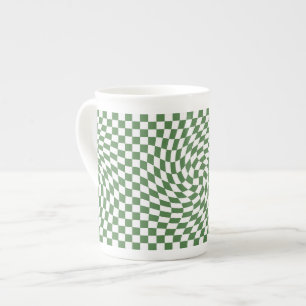 Olive Green & White Warted Checkered Pattern Prozellantasse