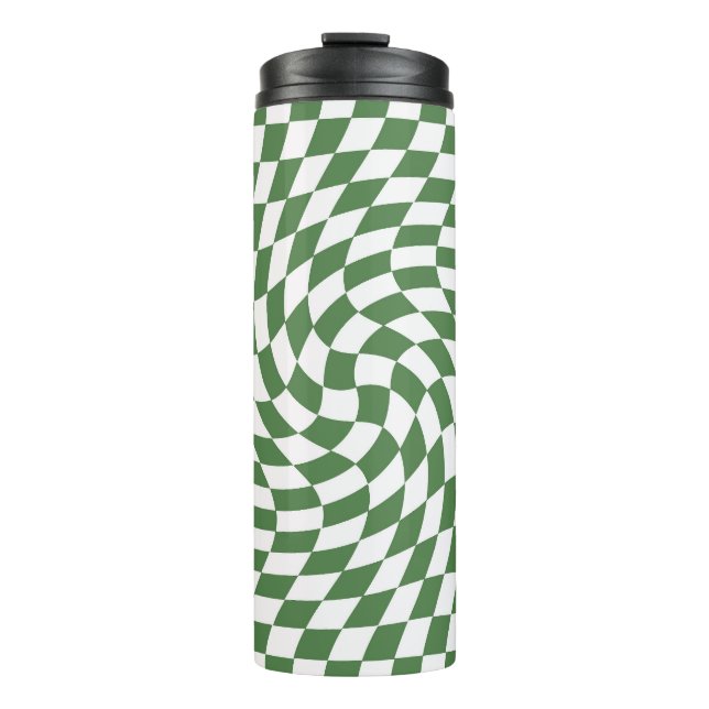 Olive Green & White Warted Checkered Pattern Thermosbecher (Vorderseite)