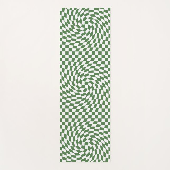 Olive Green & White Warted Checkered Pattern Yogamatte (Vorderseite)