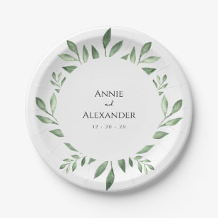 Olive Greenery Botanische Wasserfarbe Pappteller
