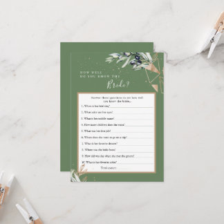 Olive Greenery Wer die Bride Best Game Card kennt Einladung