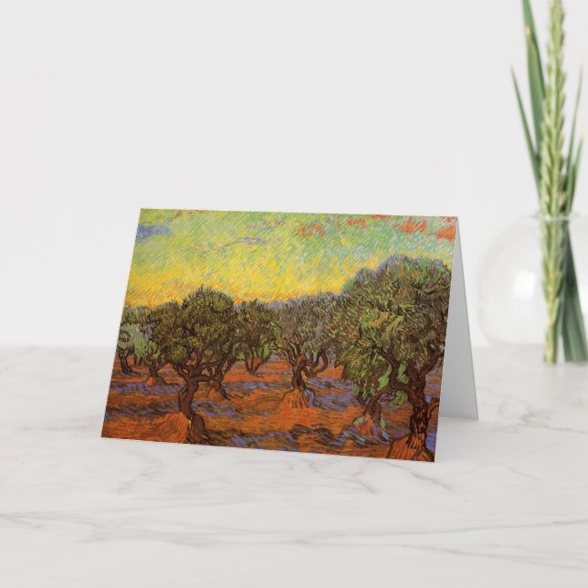 Olive Grove, Orange Sky von Vincent van Gogh Karte (Vorderseite)