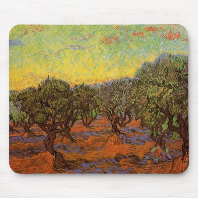 Olive Grove, Orange Sky von Vincent van Gogh Mousepad (Vorne)
