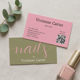 Olive-Grün Pink Schrift Nageldesignerin Visitenkarte