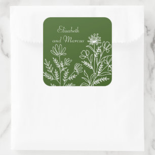 Olive-grüne Hochzeit Blumenkleber Quadratischer Aufkleber