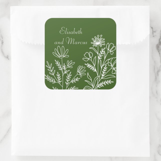 Olive-grüne Hochzeit Blumenkleber Quadratischer Aufkleber (Tasche)