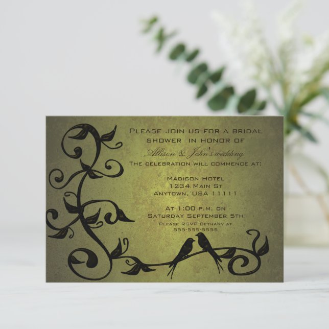 Olive Grunge Vines Bridal Dusche Einladung (Stehend Vorderseite)