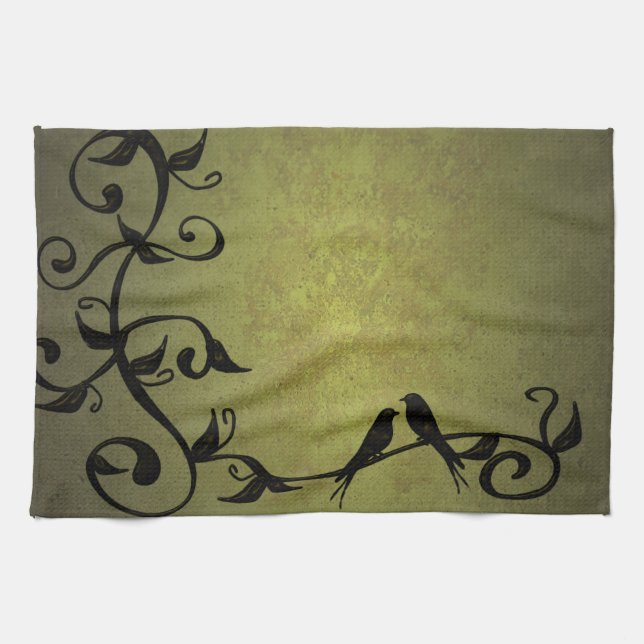 Olive Grunge Vines Serviette de cuisine (Horizontal)
