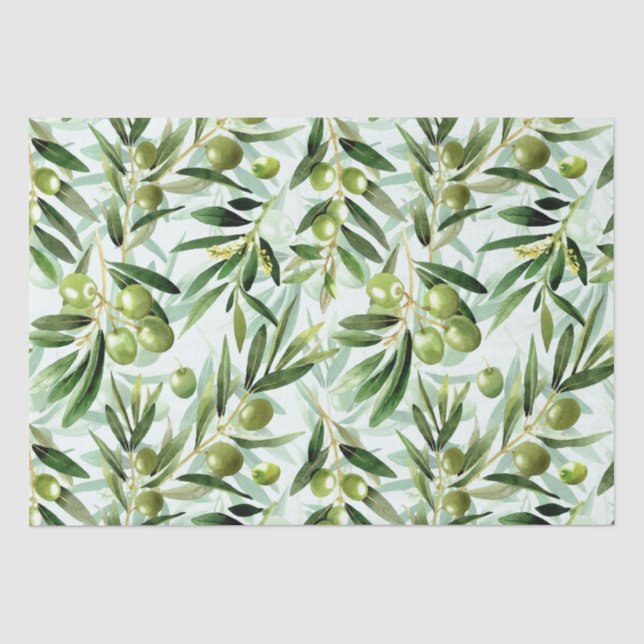 Olive Hand gezeichnetes Sommerfruchtmuster auf Min Seidenpapier (Vorderseite)