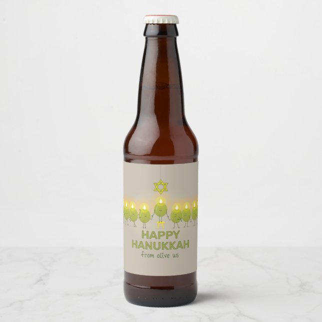 Olive Hanukkah Menorah Bierflaschenetikett (Vorderseite)