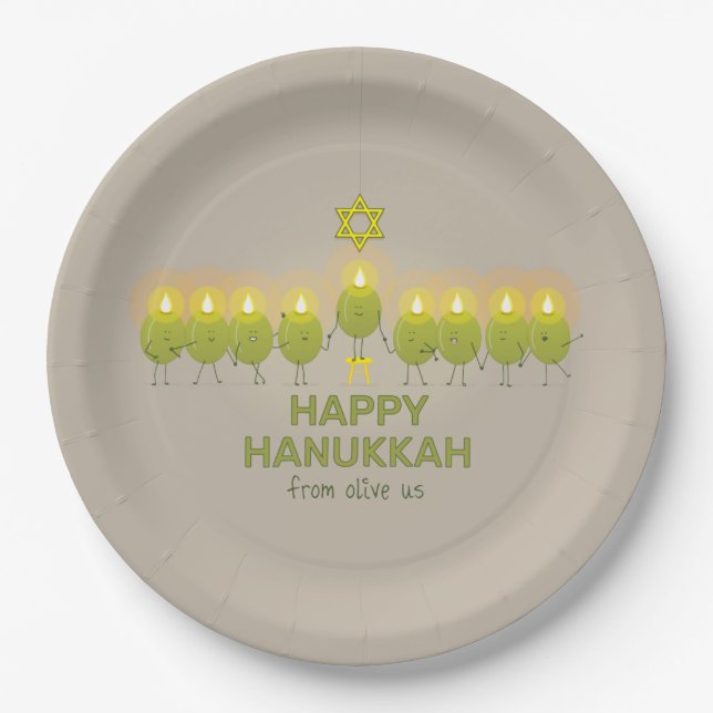 Olive Hanukkah Menorah Pappteller (Vorderseite)