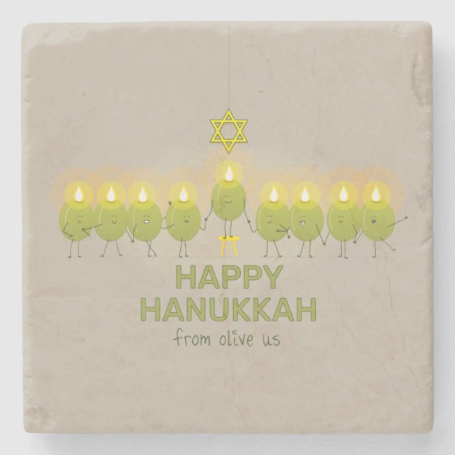 Olive Hanukkah Menorah Steinuntersetzer (Vorderseite)