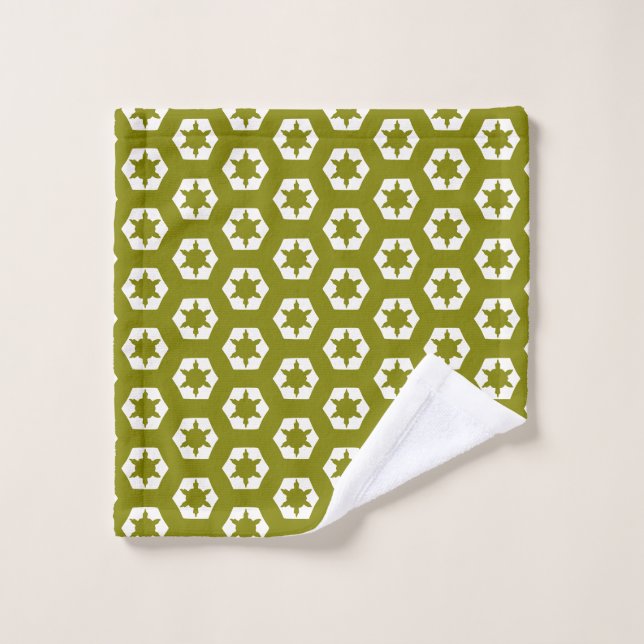 Olive-Hexagon-Honigwabenstrauchmuster Badhandtuch Set (Waschlappen)