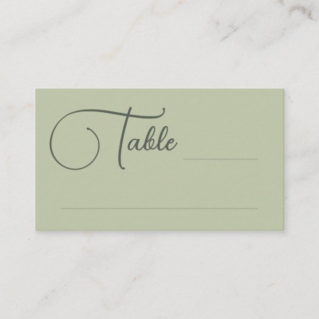 Olive Hübsche Script Table Wedding Escort Card Platzkarte (Vorderseite)