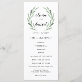 Olive Leaf Wreath Cursive Script Wedding Programm