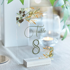 Olive Leaves Branch Wedding Acrylic Table Number Acryleinladungen