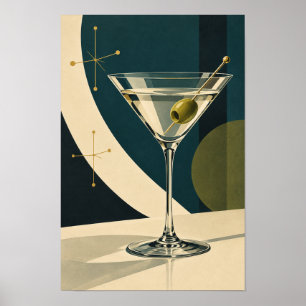 Olive Martini Cocktail – Moderne Art Deco Bar Wand Poster